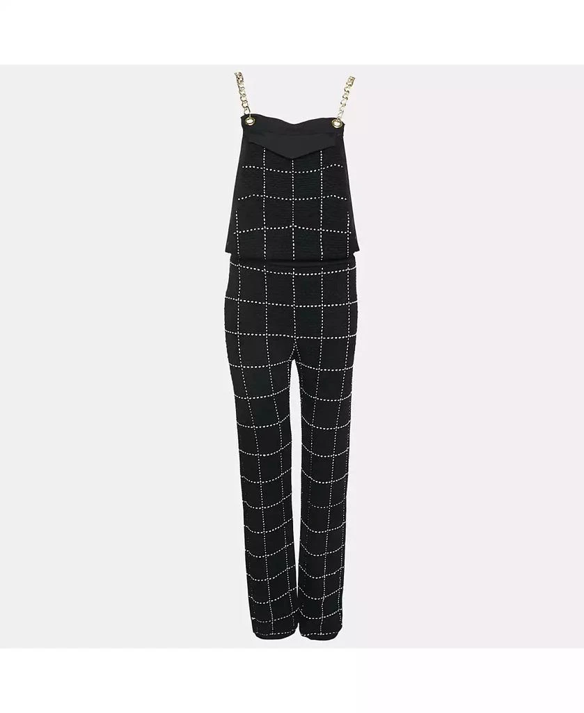 Pre-Owned Balmain Women's Black Patterned Knit Chain Strap Detail Jumpsuit 1