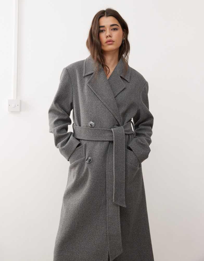 Miss Selfridge Miss Selfridge belted wrap formal coat in grey marl