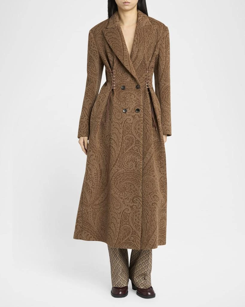 ETRO Paisley Wool Laced Long Trench Coat 2