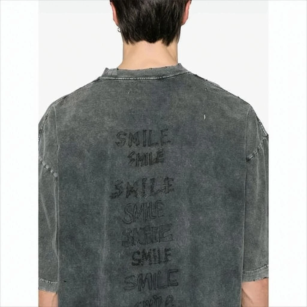 Maison MIHARA YASUHIRO Washed Charcoal Grey Oversized Tee with Distressed Graphics 3