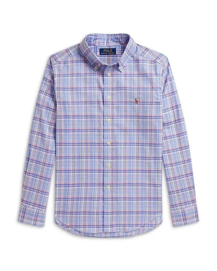 Ralph Lauren Boys' Plaid Performance Oxford Shirt - Big Kid, Little Kid