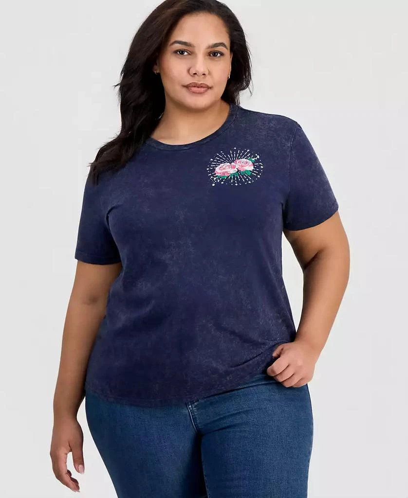 Rebellious One Trendy Plus Size Rose Graphic-Print Short-Sleeve T-Shirt
