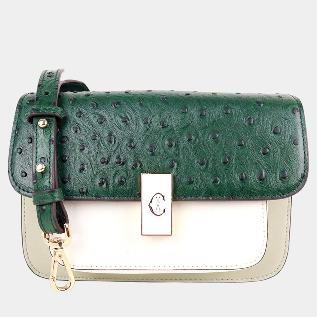 Charriol Charriol Green/Beige/Grey Leather LE REVE Crossbody