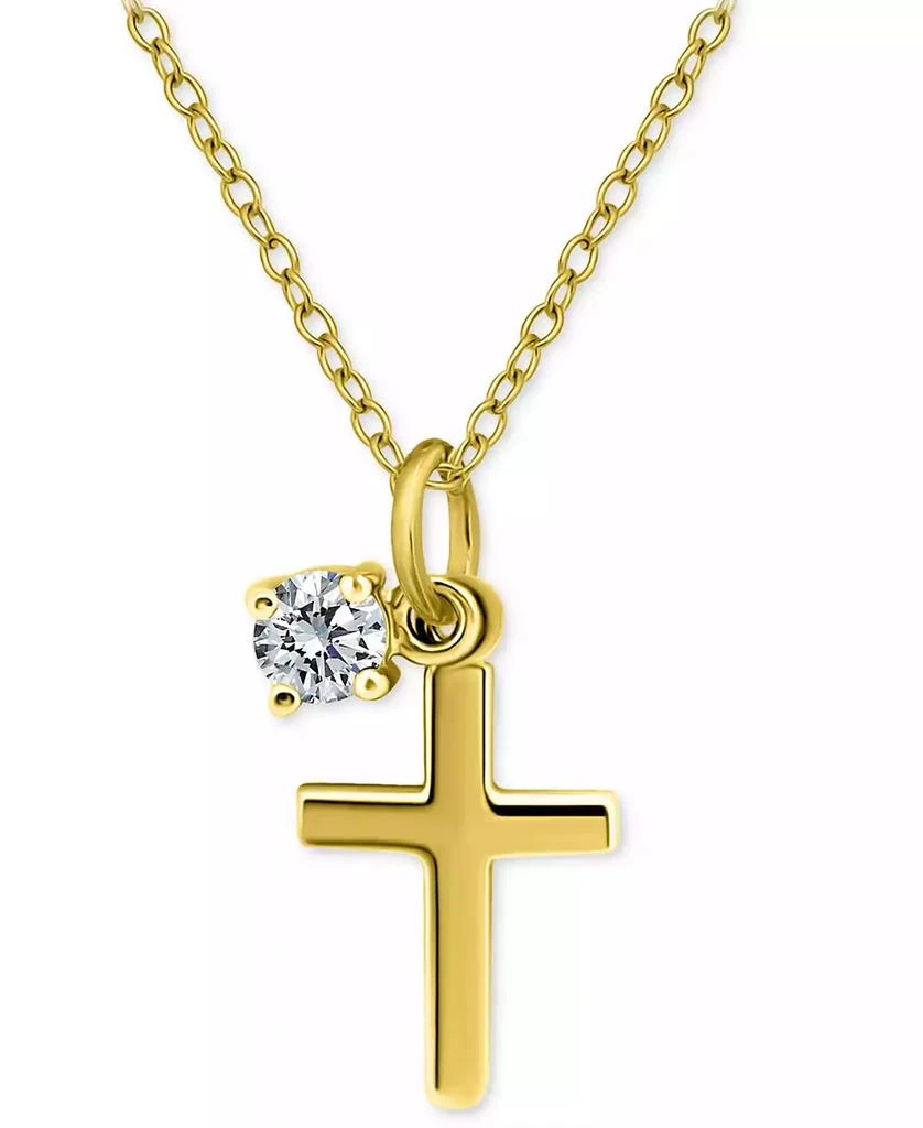 Giani Bernini Polished Cross & Cubic Zirconia Dangle Pendant Necklace, 16" + 2" extender, Exclusively at Macy's 1