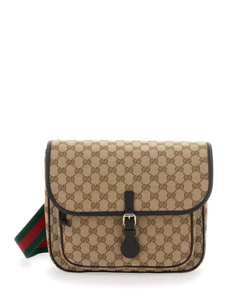 Gucci Beige Crossbody Bag With All-over Gg Motif And Web Detail In Fabric Boy 1