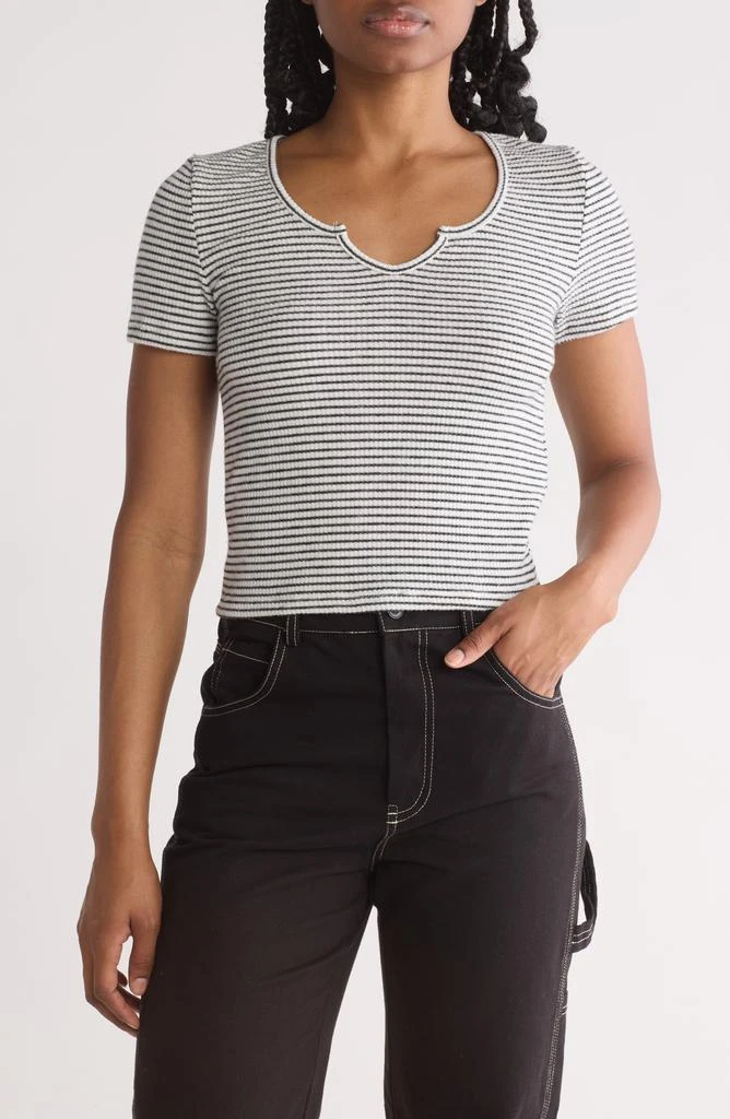 Noisy may Stripe Notch Neck Rib Knit Crop Top 1