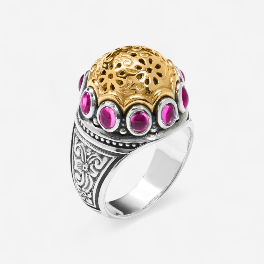 Konstantino Konstantino Dome Sterling Silver & 18K Yellow Gold Corundum Ring Sz. 6 DKJ977-538-S6