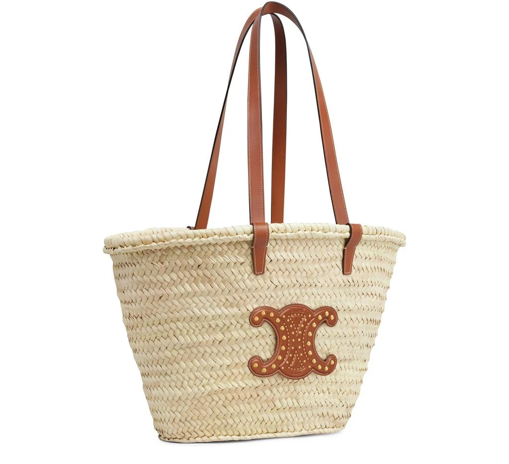 CELINE Medium Triomphe Celine classic panier in palm leaves and calfskin with studs 2