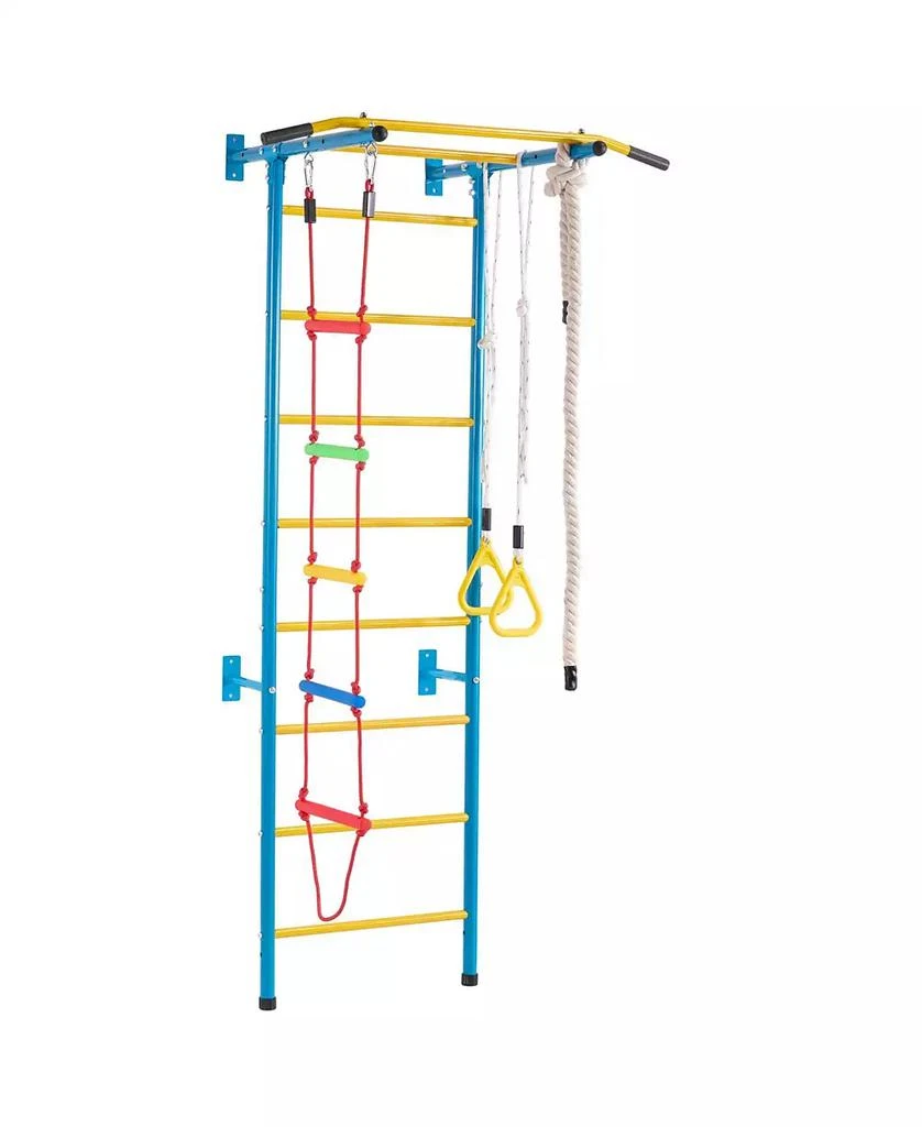 HONGGE Indoor Kids Climbing Gym with Pull Up Bar Rings Rope Ladder and Wall Playset 5
