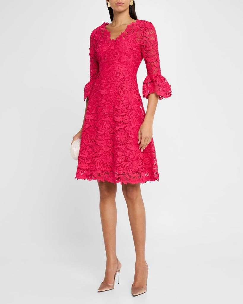 Teri Jon Bell-Sleeve Floral Lace Dress 4