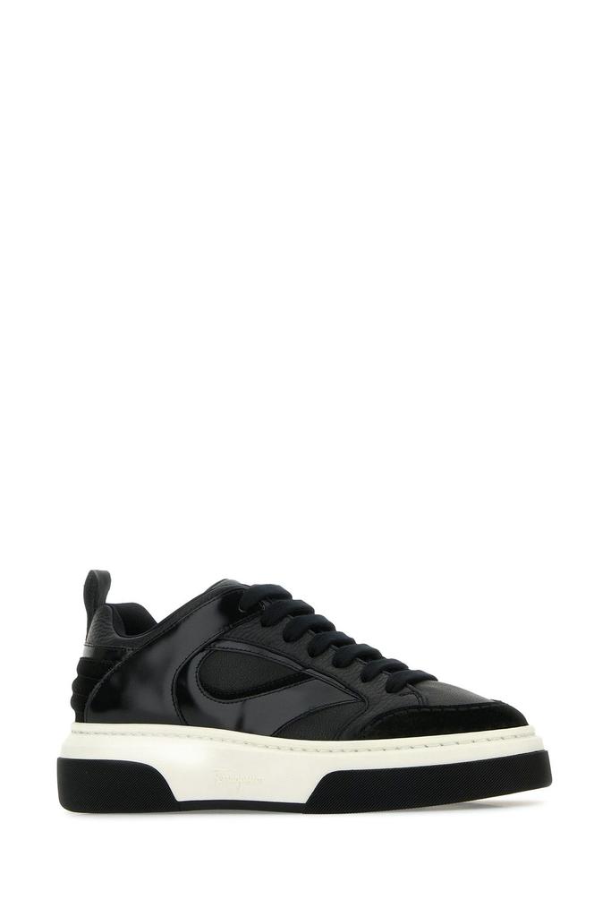 【送料&関税込】Ferragamo Black Leather Cassina Sneakers Salvatore Ferragamo Black leather Cassina Mix sneakers