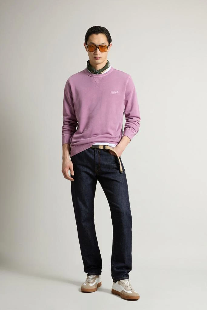 Woolrich Garment-Dyed Crewneck Sweatshirt in Light Pure Cotton - Men - Blue 2