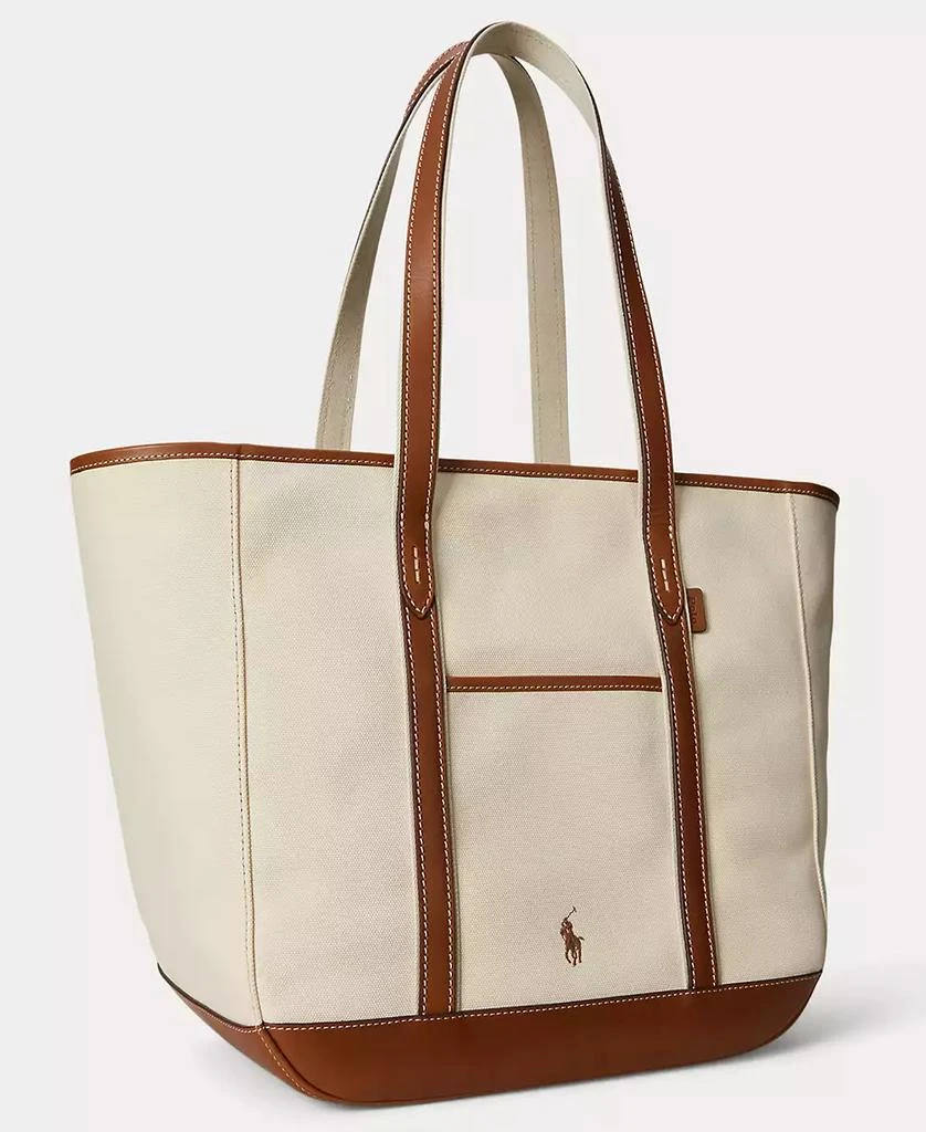 Ralph Lauren Women's Leather-Trim Canvas Medium Shopper Tote 3