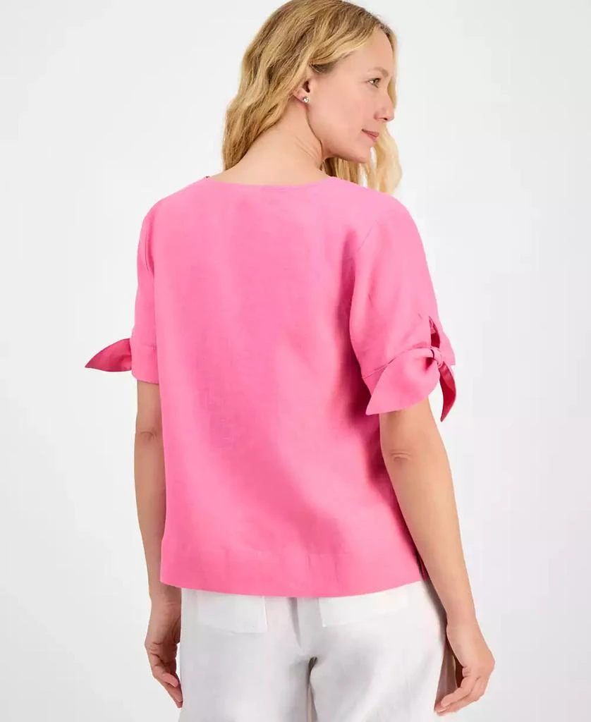 Charter Club Plus Size Linen Solid Split-Neck Tie-Cuff Top, Exclusively at Macy's 2