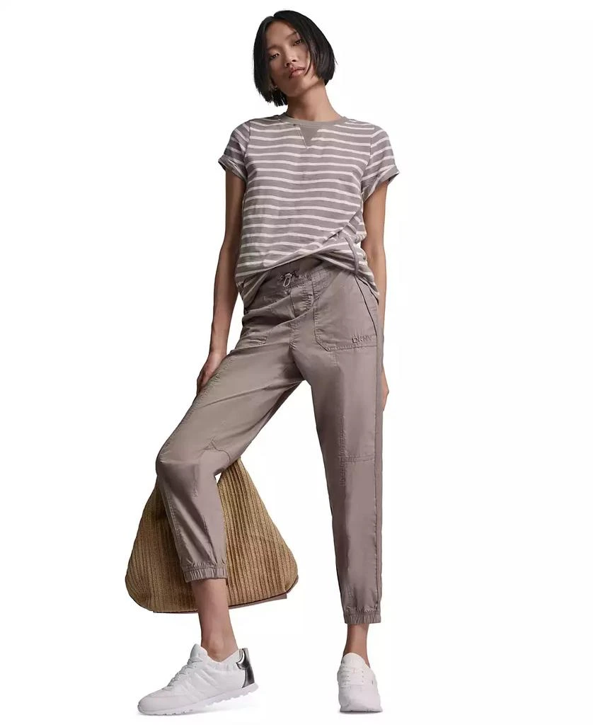 DKNY Sport Women
s Embroidered Crewneck Logo Roll-Sleeve Top