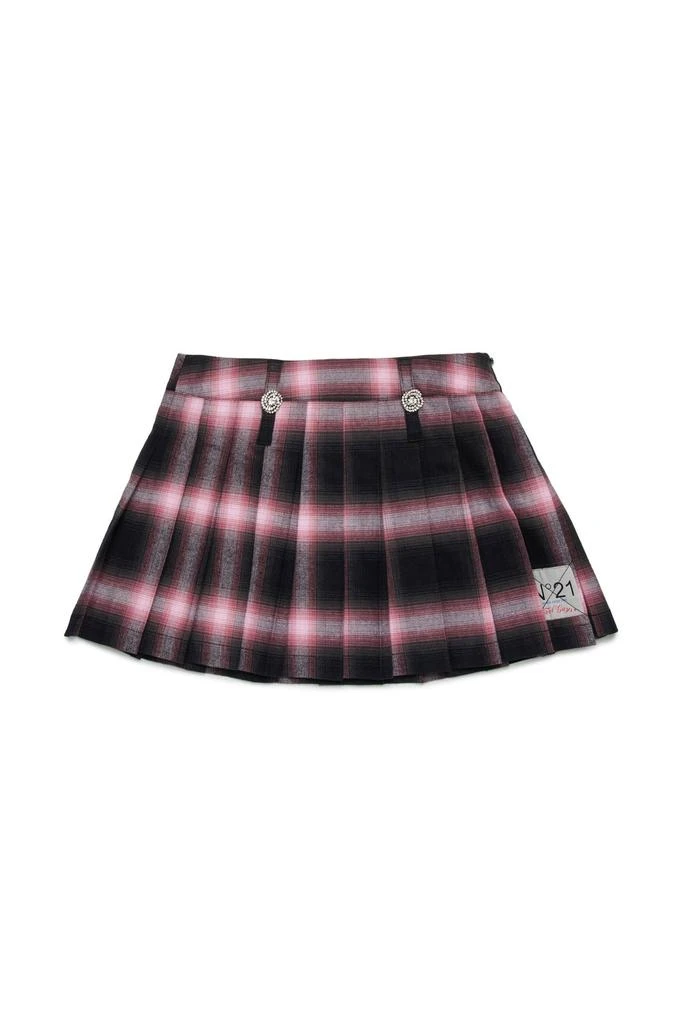 N°21 N°21 Kids Checked Pleated Flannel Mini Skirt 1