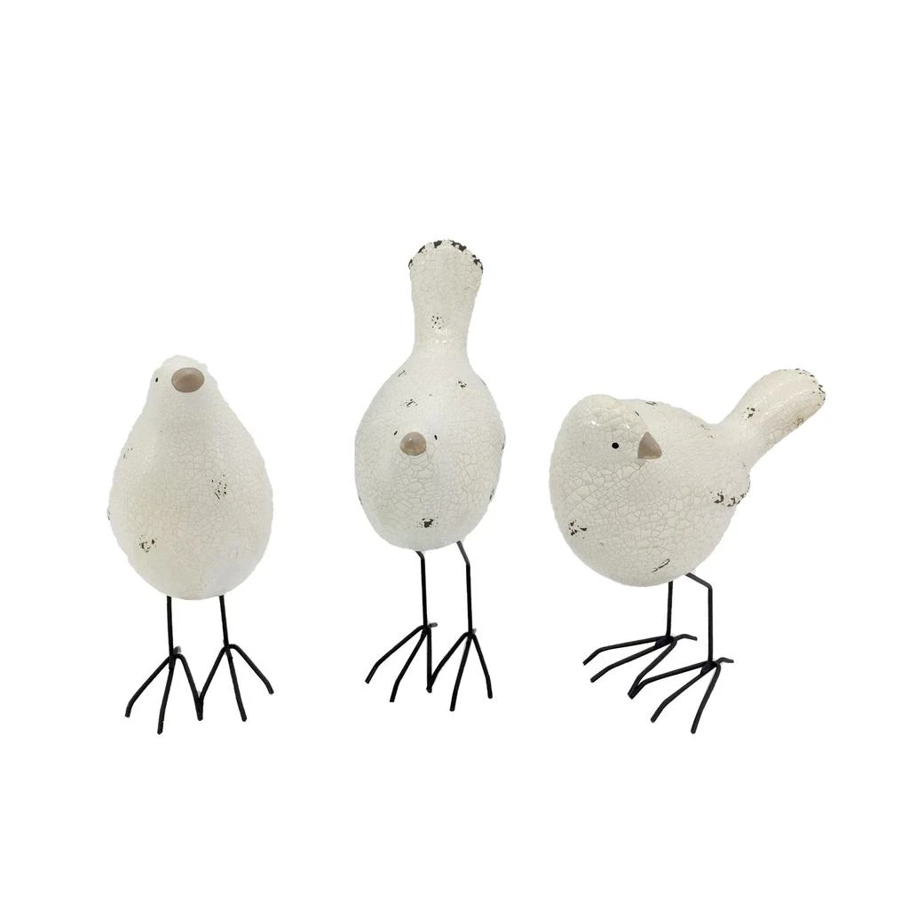 Hivvago Set of Three White and Black Polyresin and Metal Bird Sculptures