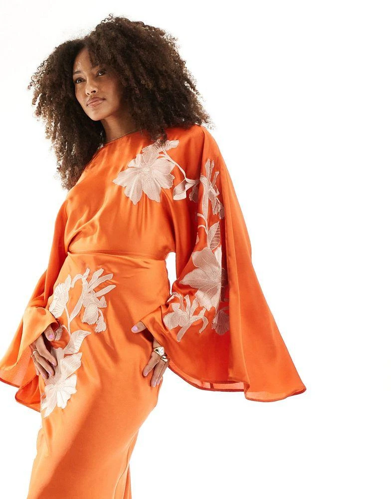 ASOS ASOS DESIGN exaggerated sleeve embroidered satin bias maxi dress in orange 4