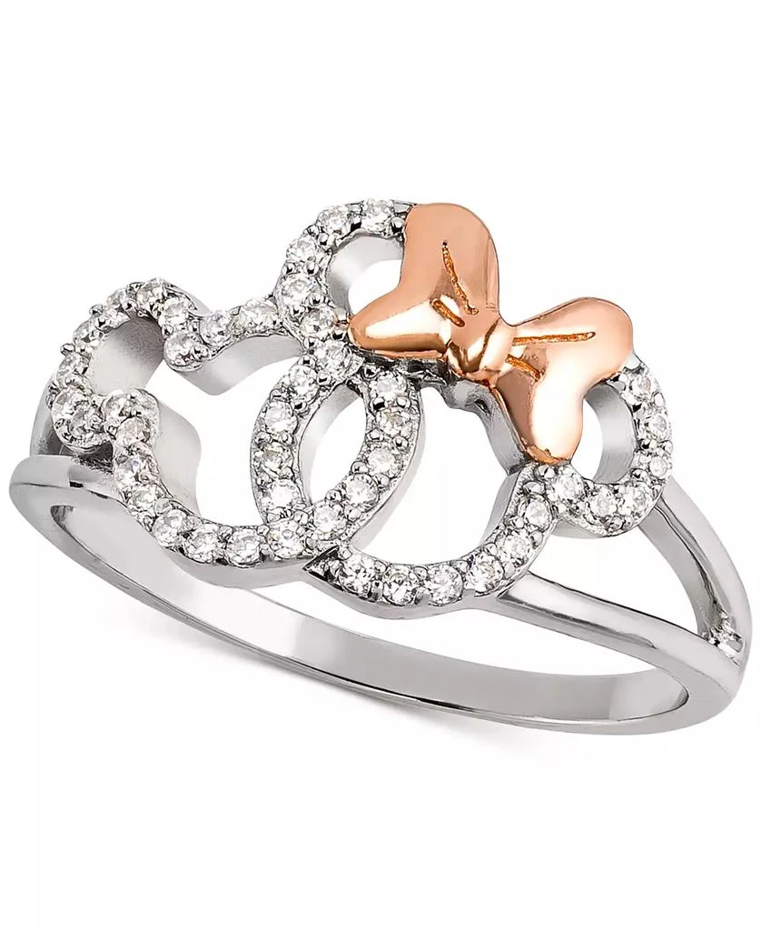 Disney Cubic Zirconia Mickey & Minnie Openwork Ring in Sterling Silver & 18k Rose Gold-Plate 1