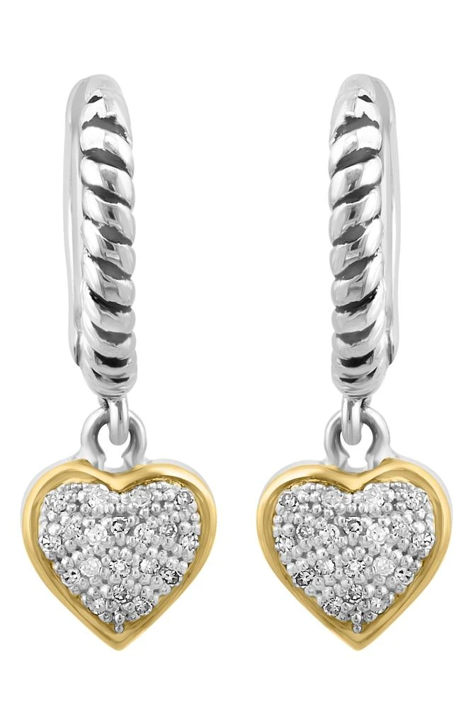 Sterling Silver Hoop Diamond Heart Dangle Earrings – On