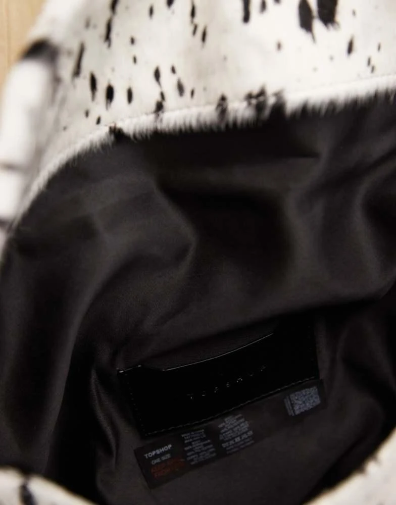 Topshop Topshop Georgia leather folded clutch grab bag in dalmatian pony 4