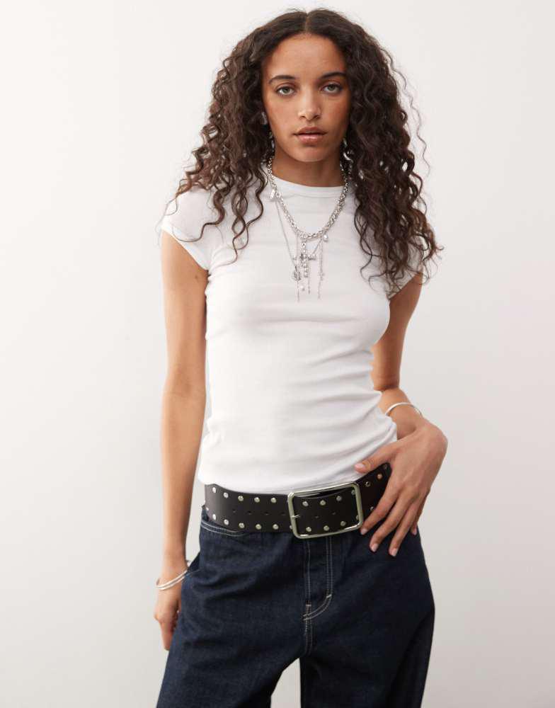 Weekday Weekday slim fitted ribbed t-shirt in white