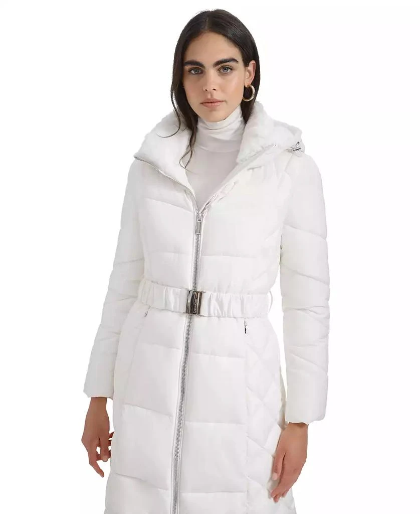 Women's Diamond Quilted Side Belted Hooded Puffer Coat – On Sale