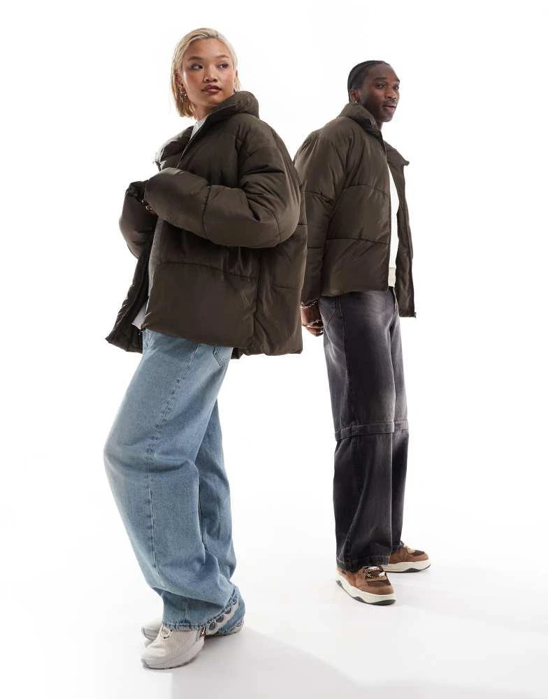 COLLUSION COLLUSION unisex puffer jacket in Brown 2