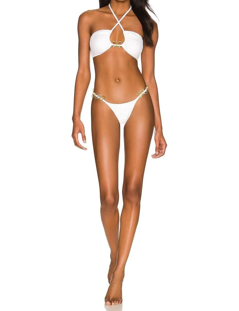 Beach Bunny James Bandeau Bikini Top In White Gold Butterfly 4