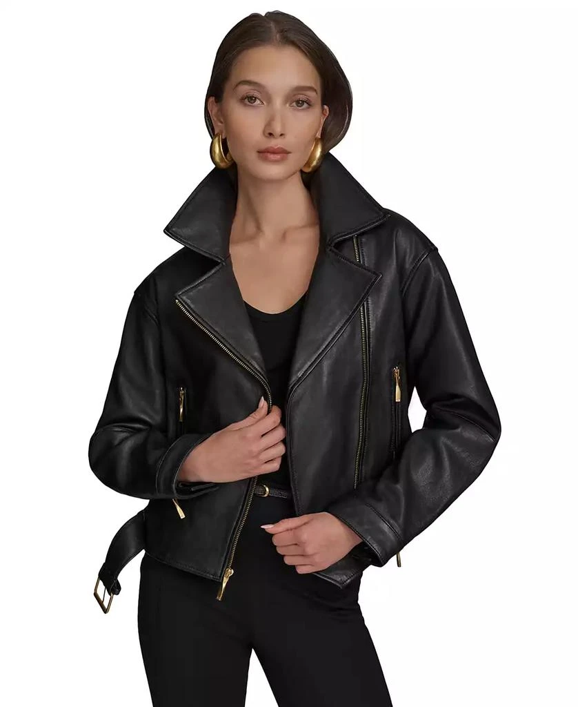 Donna Karan Women's Asymmetric Leather Moto Jacket 2
