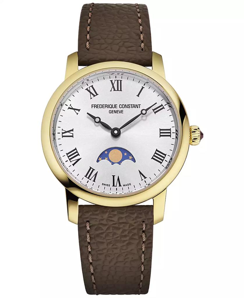 Frederique Constant Women's Classics Quartz Moonphase Brown Leather Strap Watch 30mm