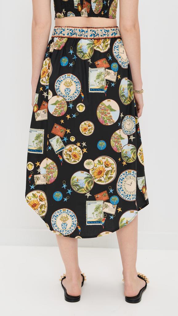 Farm Rio Trip Souvenir Black Mixed Buttons Midi Skirt