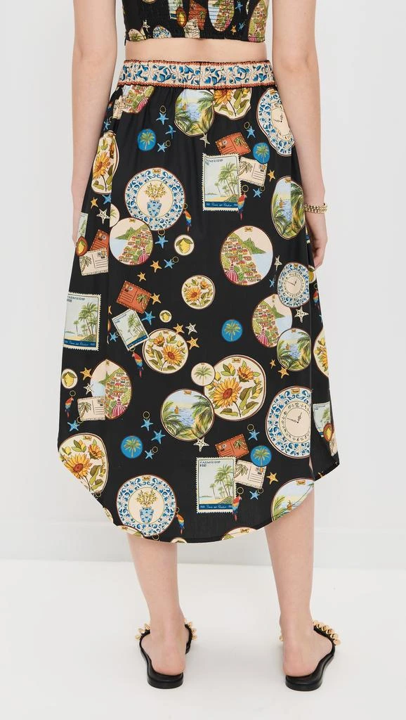 Farm Rio Trip Souvenir Black Mixed Buttons Midi Skirt 2