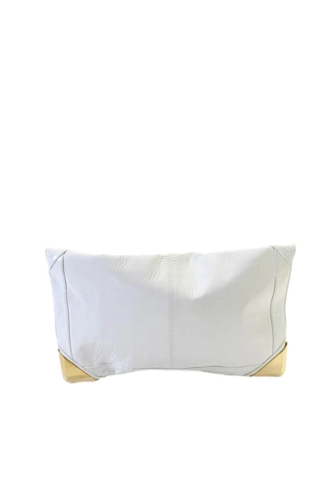 Brian Atwood Womens Leather Gold Tone Accent Flap Envelope Clutch White 4