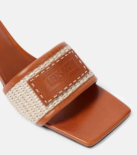 Versace Theia Barocco leather-trimmed raffia mules 6