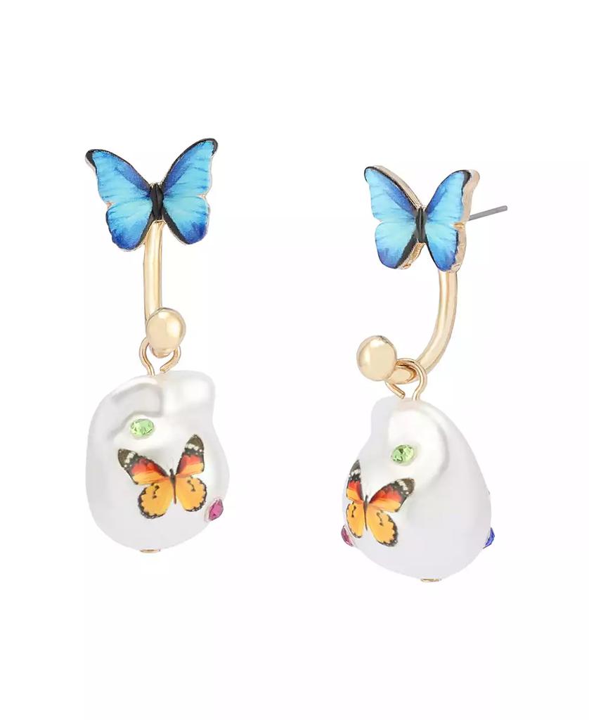 Betsey Johnson Faux Stone Backyard Butterfly Barbell Earrings