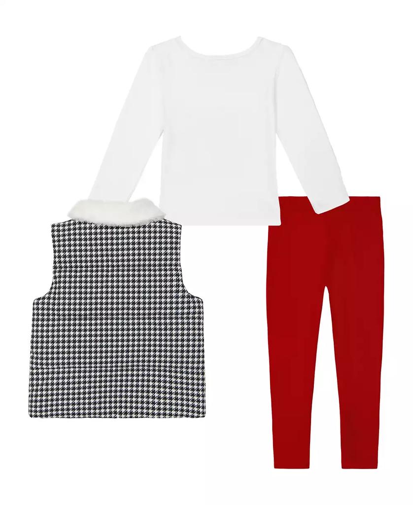 KIDS HEADQUARTERS Toddler and Little Girls Sherpa Trim Check Vest & Leggings, 3 Piece Set