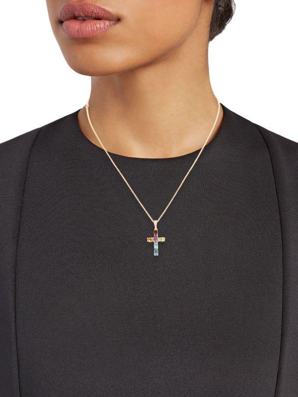 Effy 14K Yellow Gold & Multi-Stone Cross Pendant Necklace