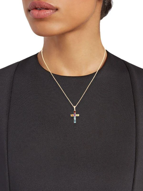 Effy 14K Yellow Gold & Multi-Stone Cross Pendant Necklace 2