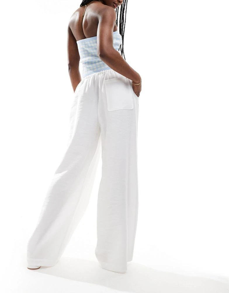 ASOS ASOS DESIGN drawstring waist twill wide leg trouser in ivory 3