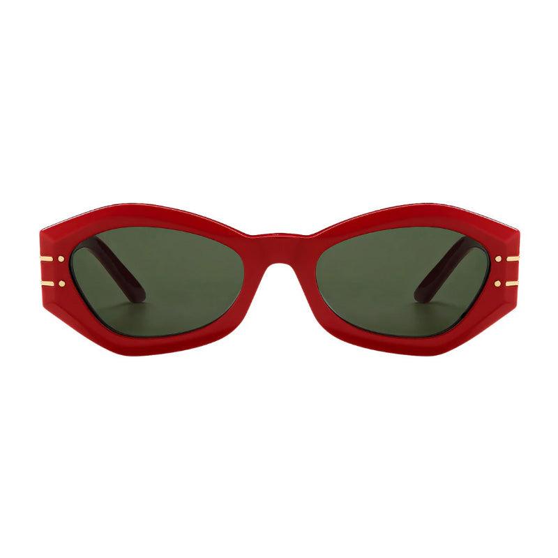 Dior Dior Cat Eye Full Rim, with a Red frame and Green lens.