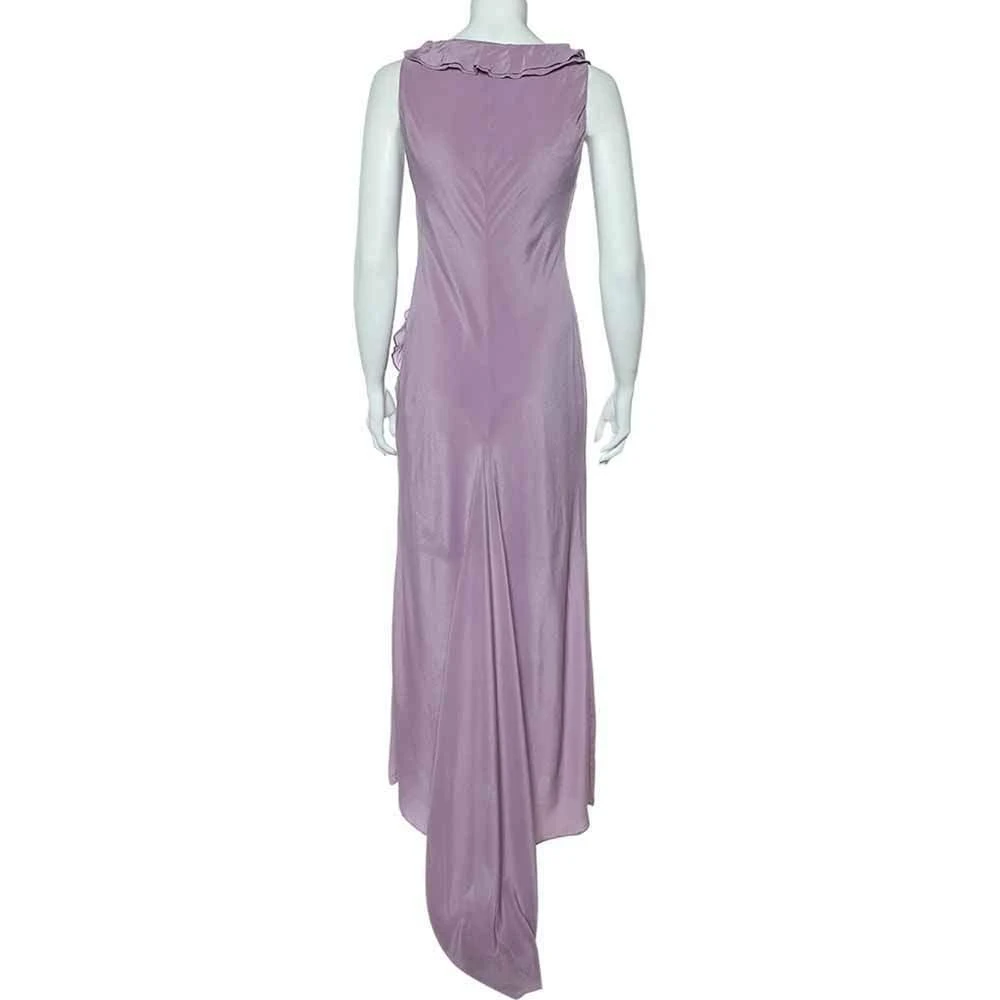 Moschino Moschino Cheap & Chic Lilac Silk Chiffon Rose Floral Draped Slit Detail Maxi Dress M 3