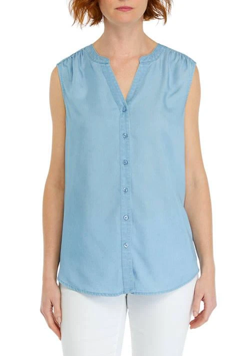 Kim Rogers® Women's Light Wash Sleeveless Linen Shirt