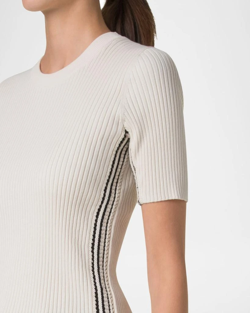 Akris Crochet Stripe Rib Knit Short Sleeve Sweater 5