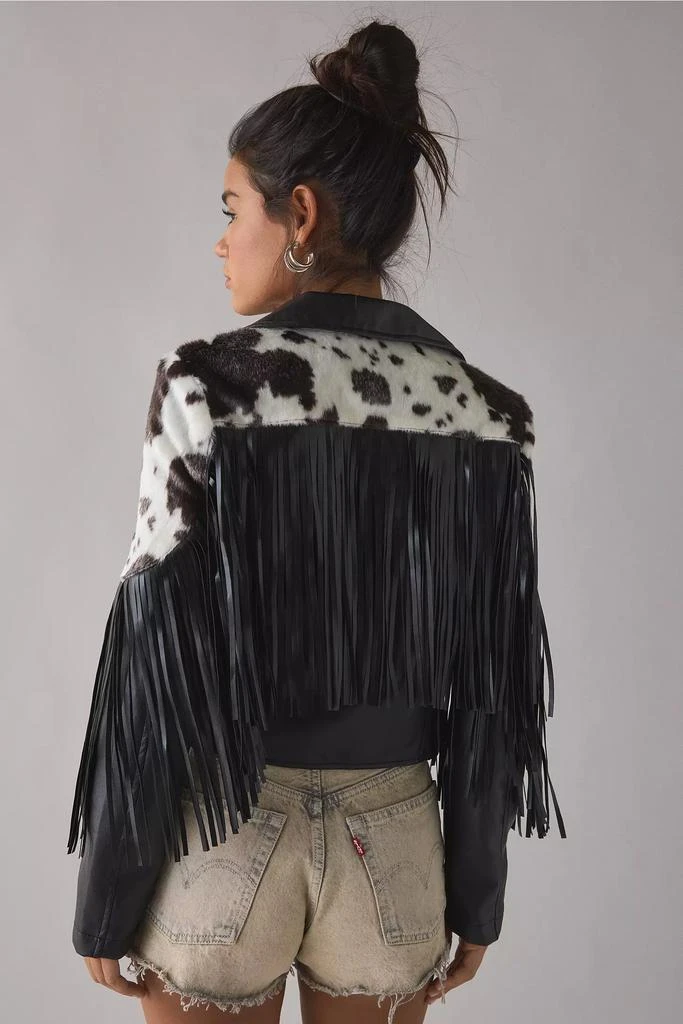 Azalea Wang Azalea Wang Olandria Cow Print Faux Leather Fringe Jacket 2