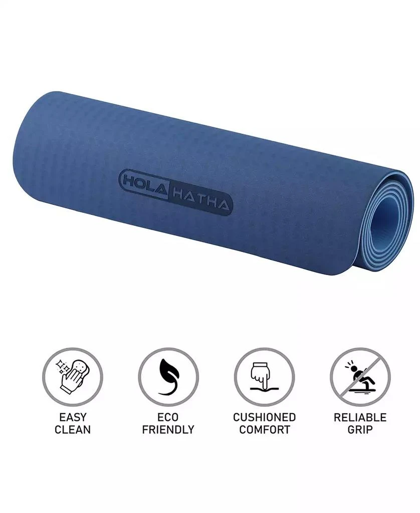 HolaHatha 72 x 24" Double Sided 0.25" Thick Non Slip Home Workout Yoga Mat, Blue 3