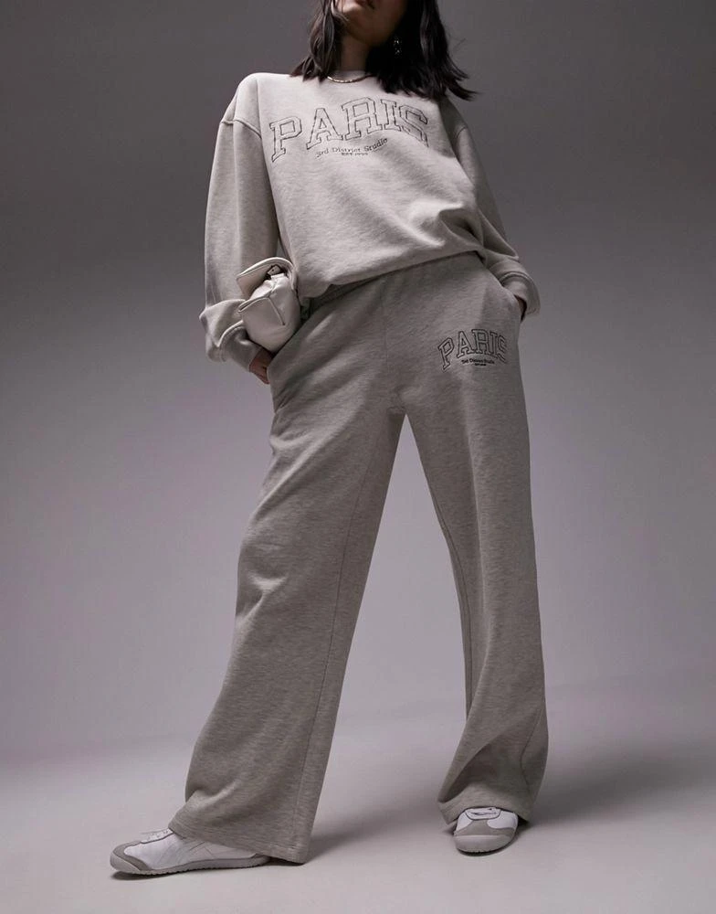 Topshop Topshop co-ord graphic Paris embroidered jogger in oat 5