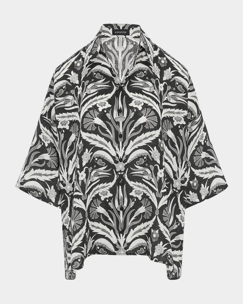 Eskandar Sloped-Shoulder Wide A-Line Short-Sleeve Shirt With Collar (Mid Plus Length) from Neiman Marcus