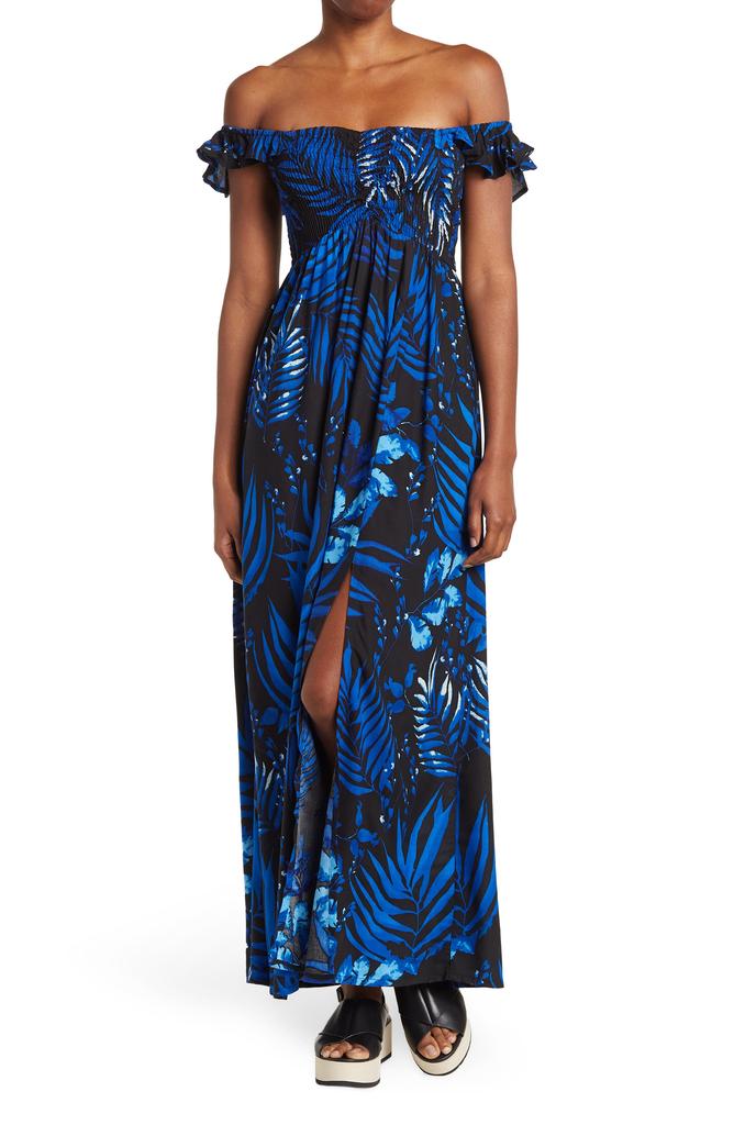 BOHO ME Smocked Off-the-Shoulder Maxi Swim Cover-Up