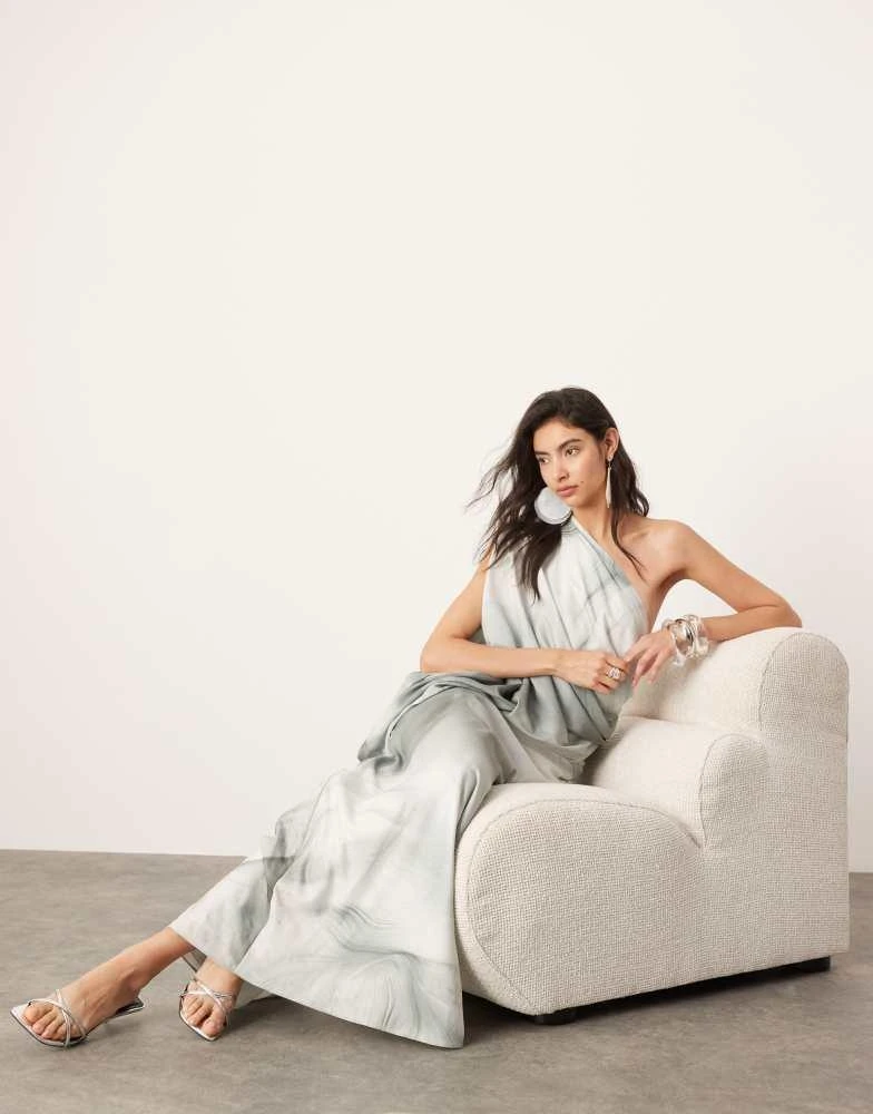 ASOS ASOS EDITION satin oversized one sleeve maxi dress in marble print 2